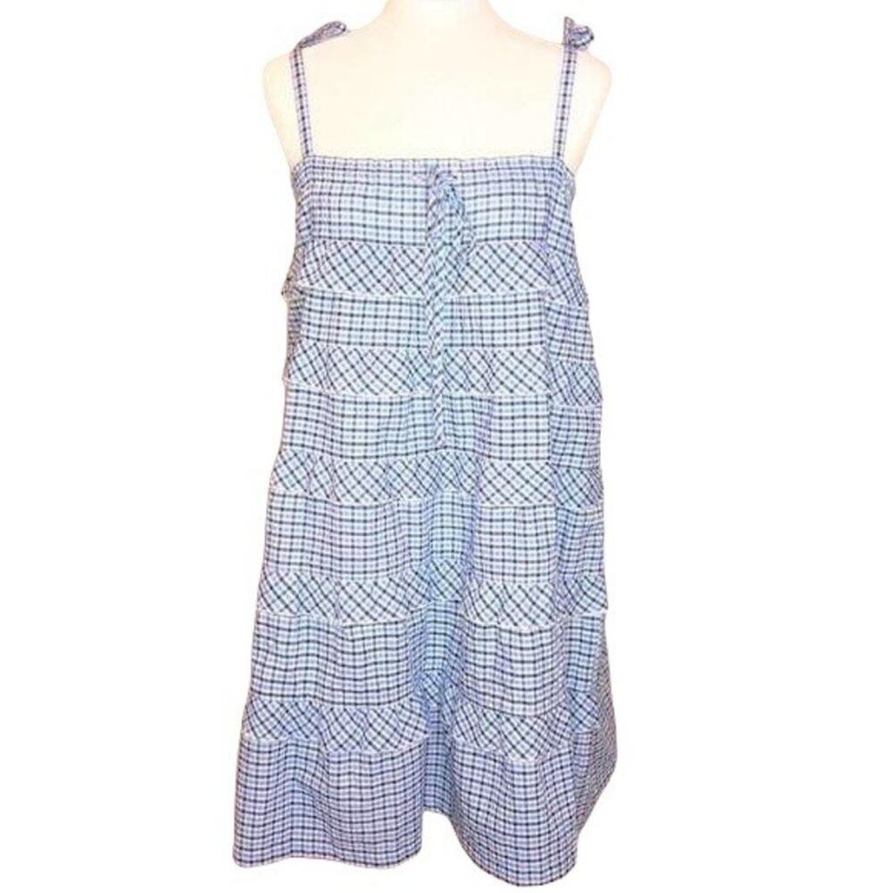 Cotton Emporium Blue White Plaid Dress Summer Beach Picnic Fun Size M